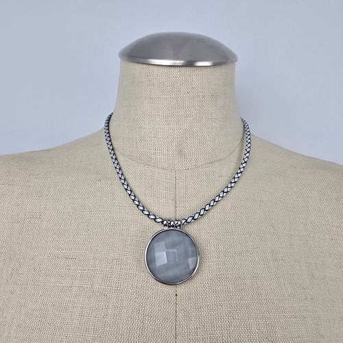 Tocara Stainless Steel Grey Faceted Pendant Necklace