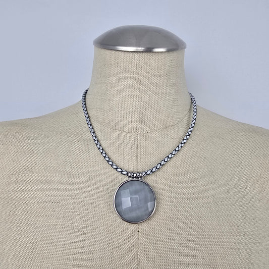 Tocara Stainless Steel Grey Faceted Pendant Necklace