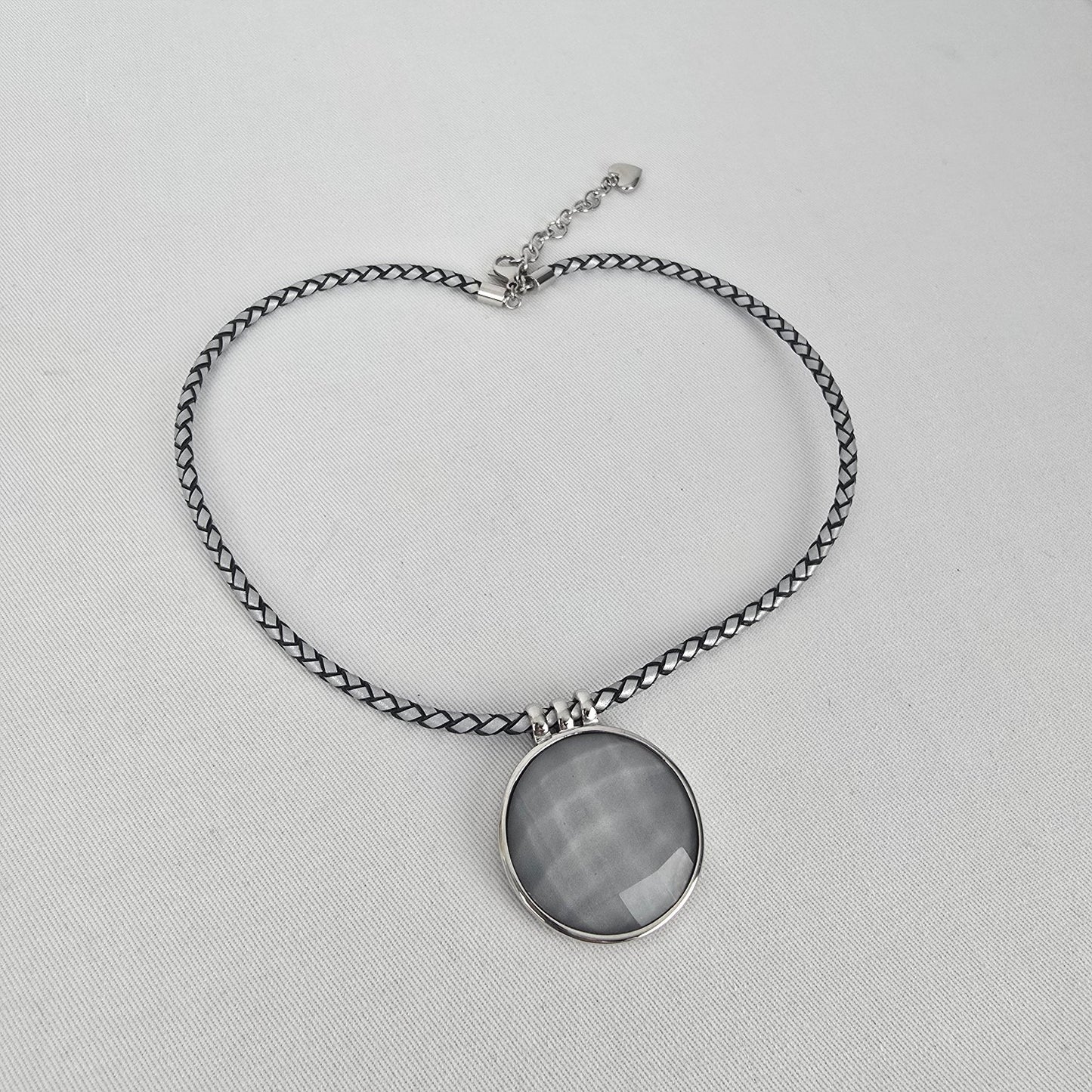 Tocara Stainless Steel Grey Faceted Pendant Necklace