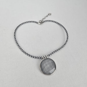 Tocara Stainless Steel Grey Faceted Pendant Necklace