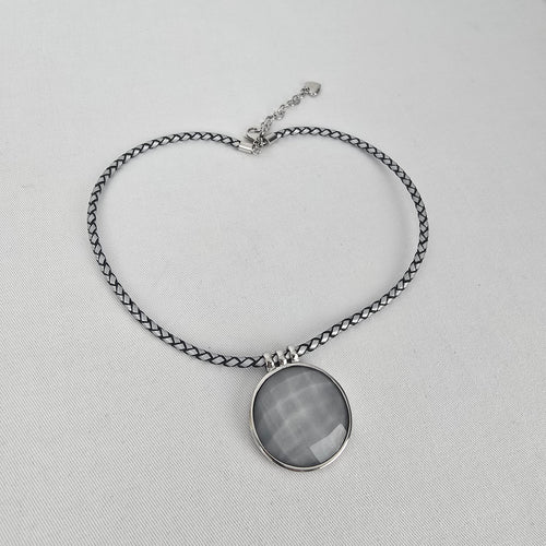 Tocara Stainless Steel Grey Faceted Pendant Necklace