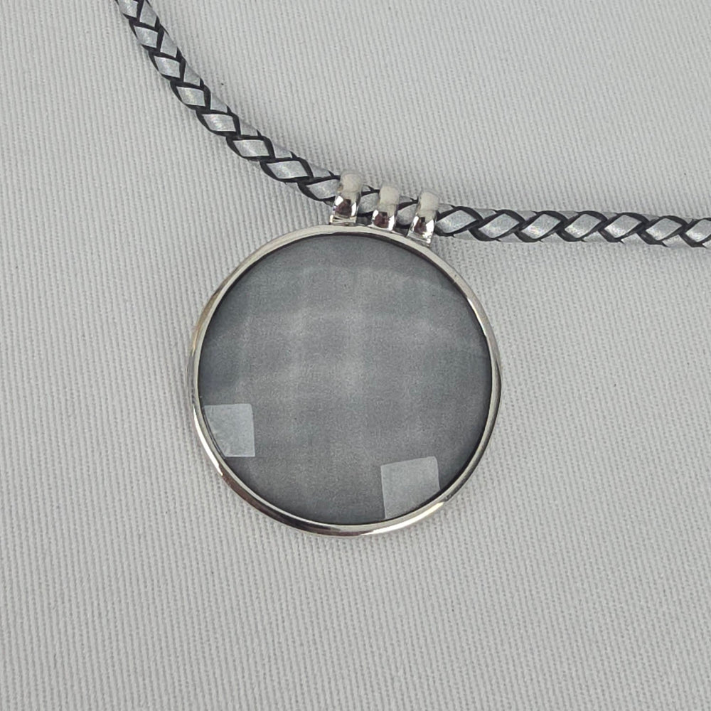 Tocara Stainless Steel Grey Faceted Pendant Necklace