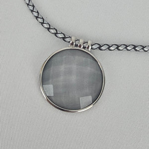 Tocara Stainless Steel Grey Faceted Pendant Necklace