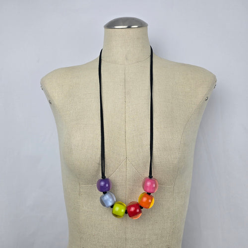 Zsiska Colourful Bead Statement Necklace Black Cord Rainbow Resin Beads adjustable