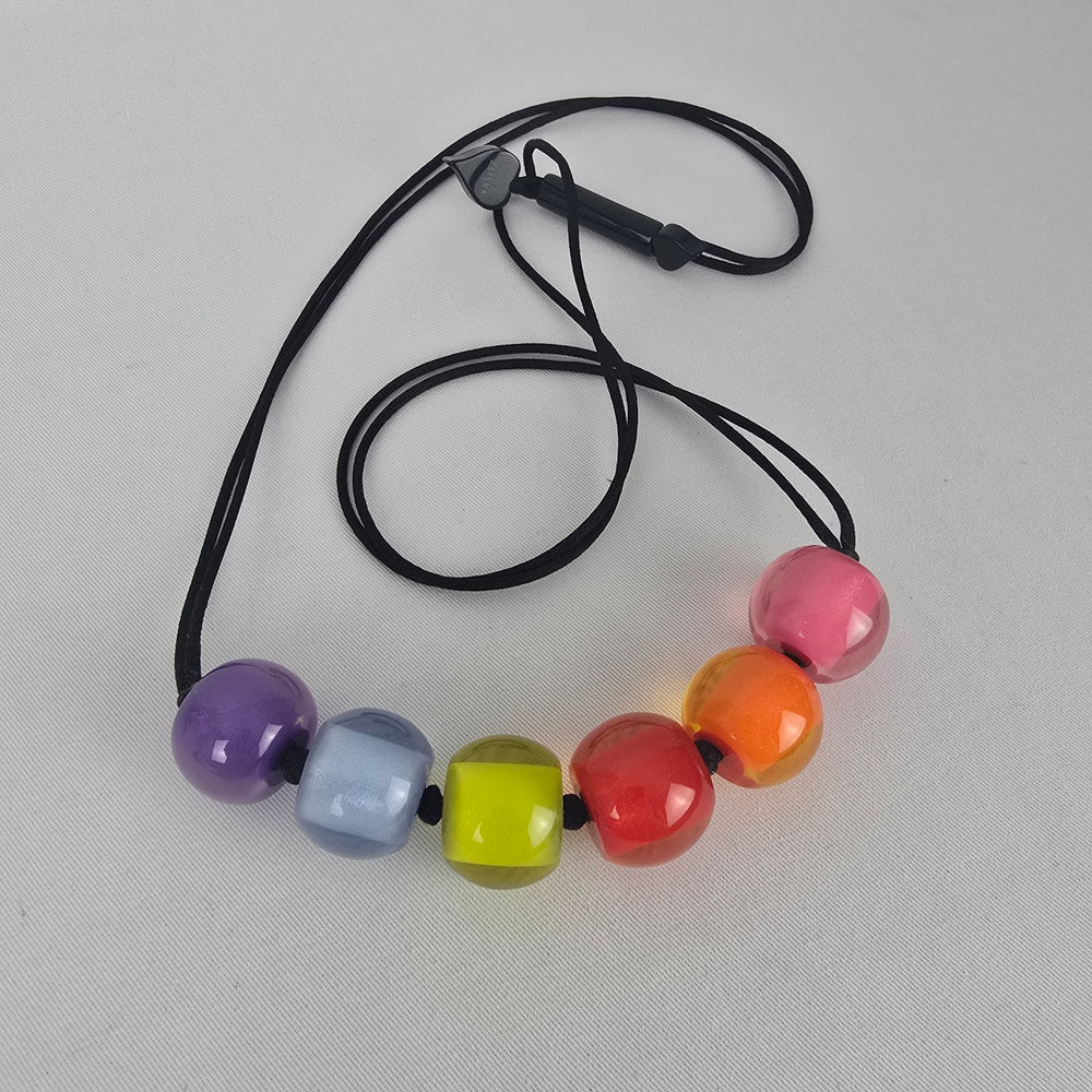 Zsiska Colourful Bead Statement Necklace Black Cord Rainbow Resin Beads adjustable