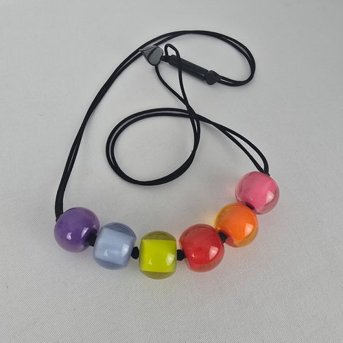 Zsiska Colourful Bead Statement Necklace Black Cord Rainbow Resin Beads adjustable