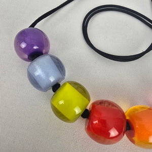 Zsiska Colourful Bead Statement Necklace Black Cord Rainbow Resin Beads adjustable