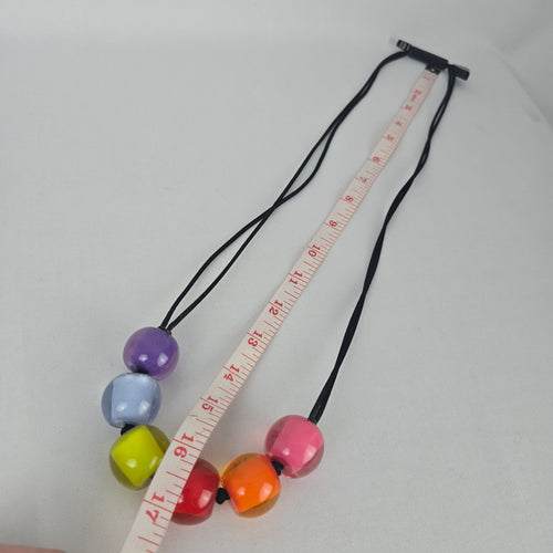 Zsiska Colourful Bead Statement Necklace Black Cord Rainbow Resin Beads adjustable