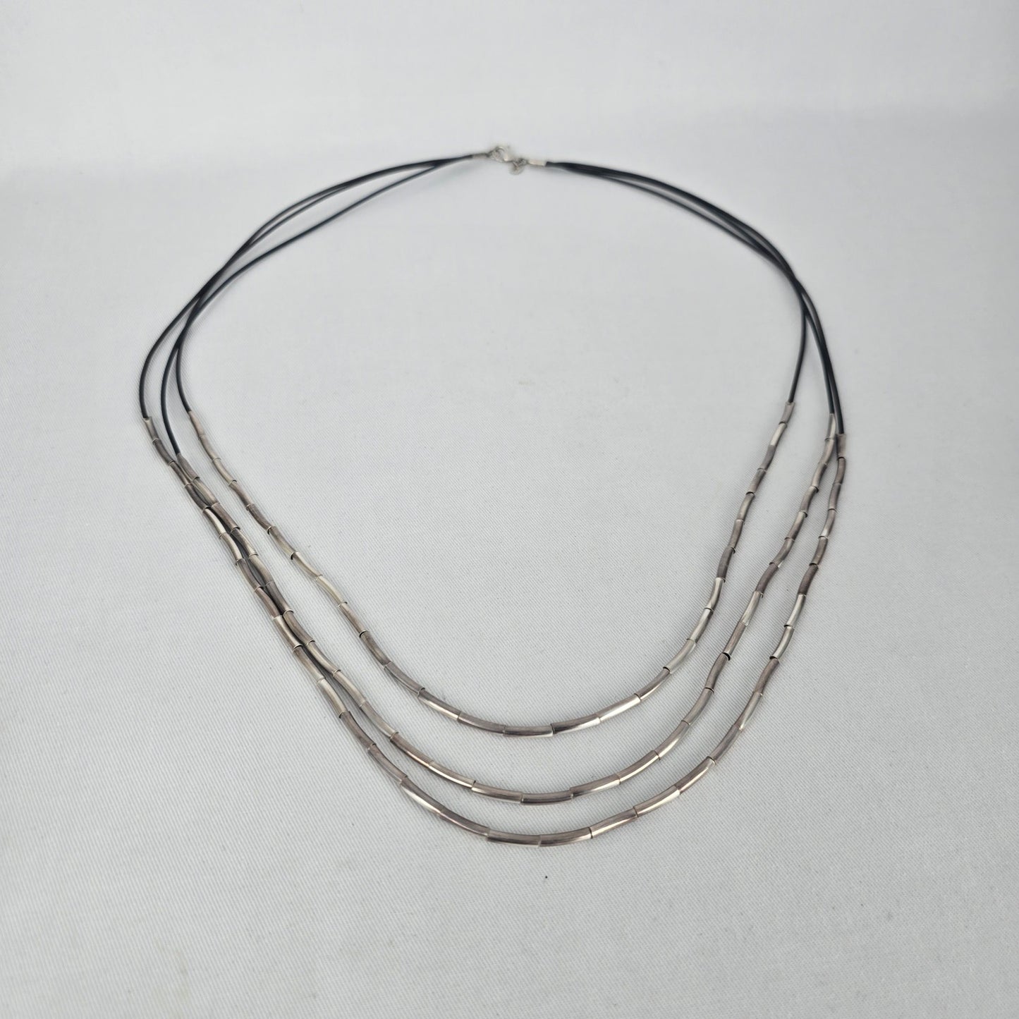 Silpada Black Cord Sterling Silver Tube Bead Multi Strand Necklace
