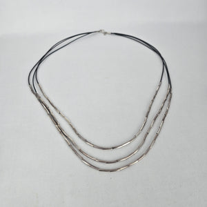 Silpada Black Cord Sterling Silver Tube Bead Multi Strand Necklace