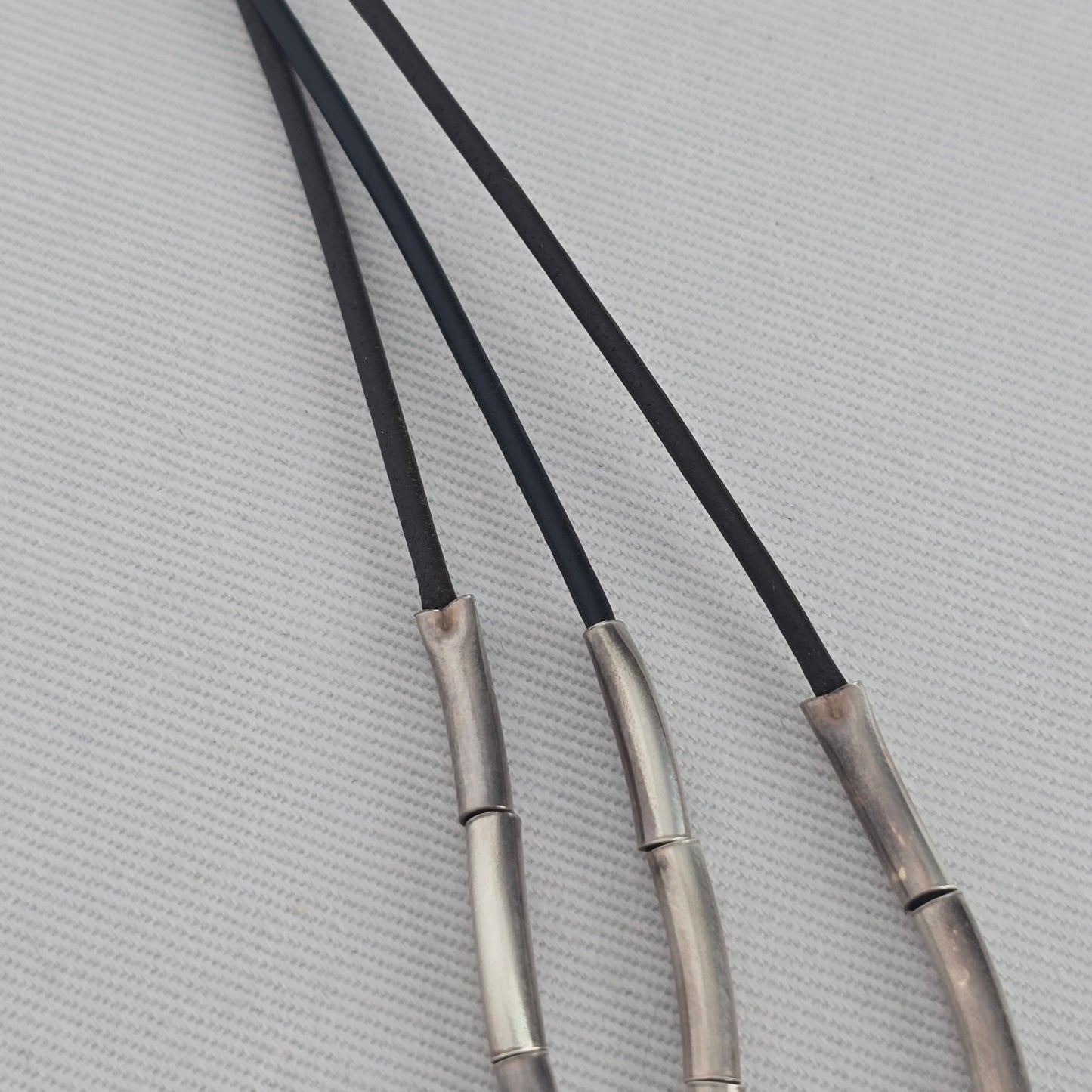 Silpada Black Cord Sterling Silver Tube Bead Multi Strand Necklace