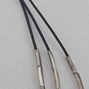 Silpada Black Cord Sterling Silver Tube Bead Multi Strand Necklace