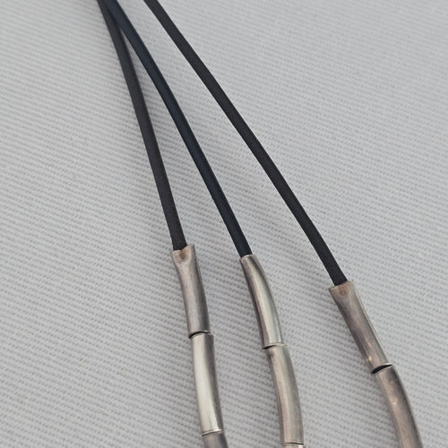 Silpada Black Cord Sterling Silver Tube Bead Multi Strand Necklace