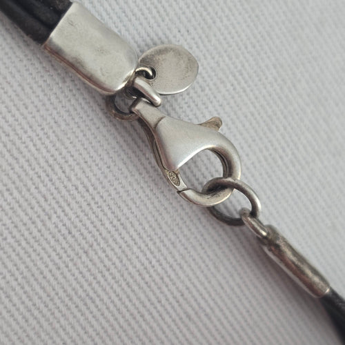 Silpada Black Cord Sterling Silver Tube Bead Multi Strand Necklace