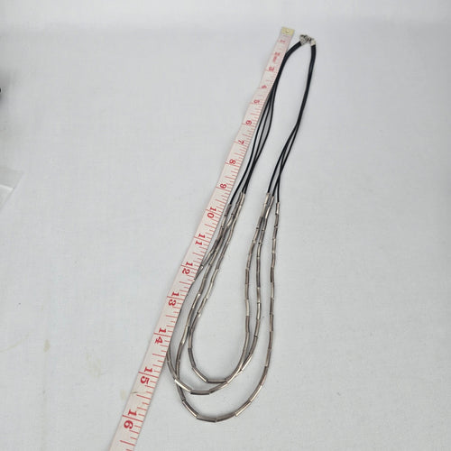 Silpada Black Cord Sterling Silver Tube Bead Multi Strand Necklace