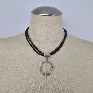 Silpada Sterling Silver Circle Pendant Black Braided Cord Necklace