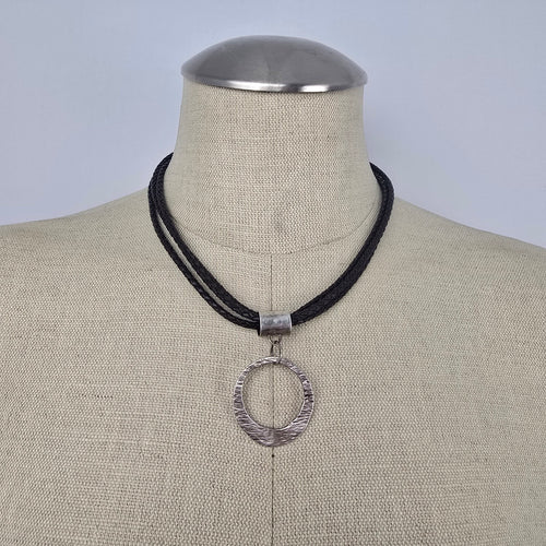 Silpada Sterling Silver Circle Pendant Black Braided Cord Necklace