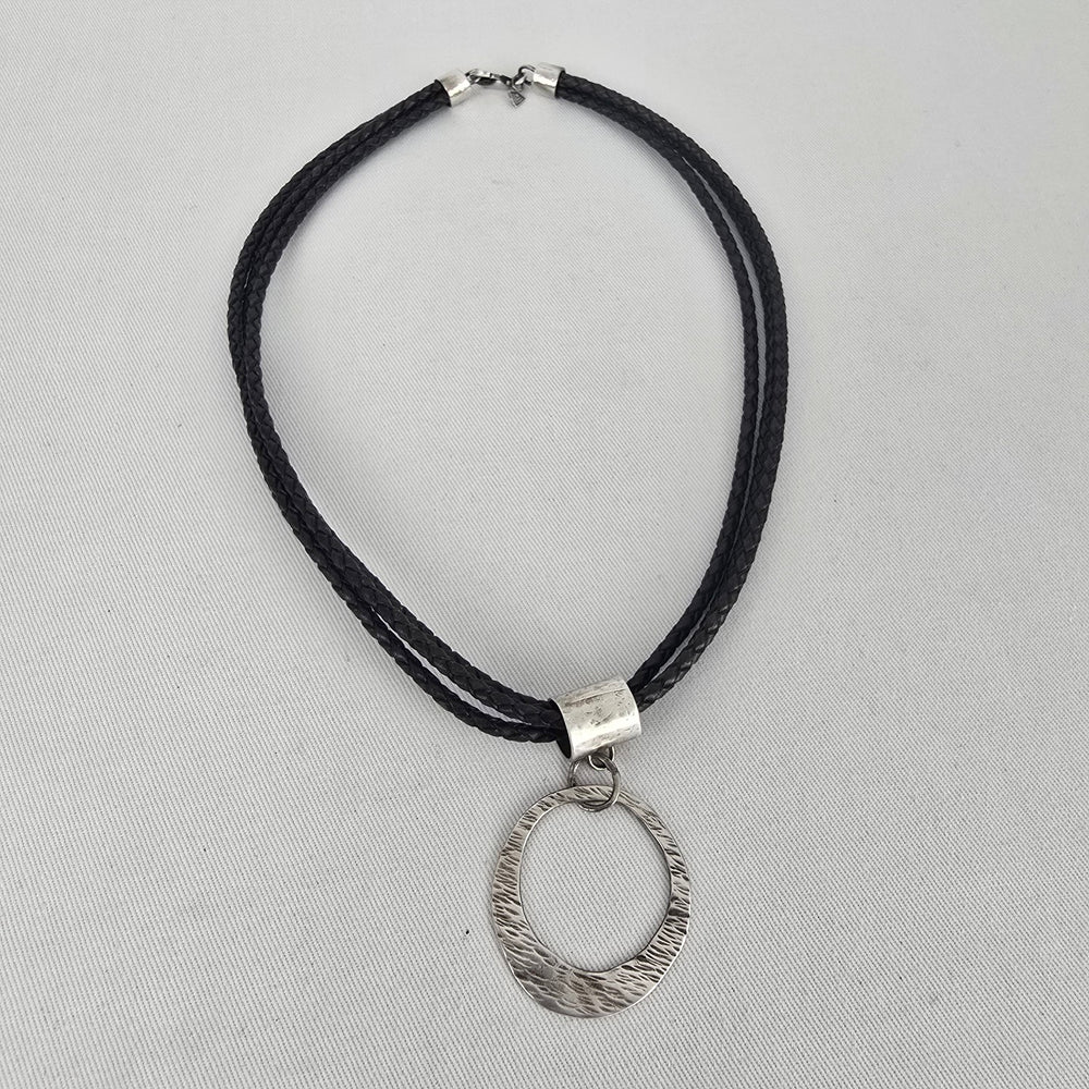 Silpada Sterling Silver Circle Pendant Black Braided Cord Necklace
