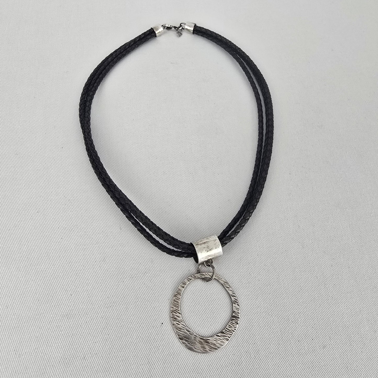 Silpada Sterling Silver Circle Pendant Black Braided Cord Necklace