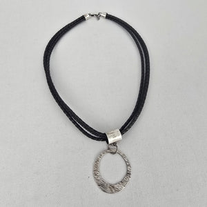 Silpada Sterling Silver Circle Pendant Black Braided Cord Necklace