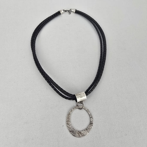Silpada Sterling Silver Circle Pendant Black Braided Cord Necklace