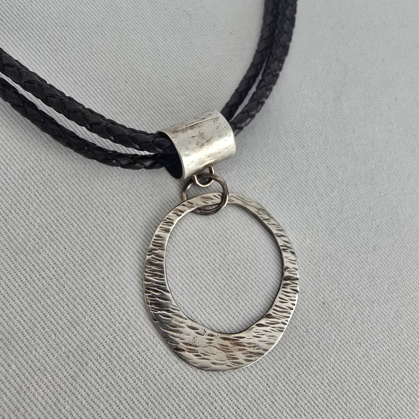 Silpada Sterling Silver Circle Pendant Black Braided Cord Necklace