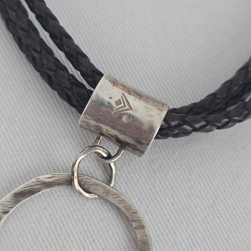 Silpada Sterling Silver Circle Pendant Black Braided Cord Necklace