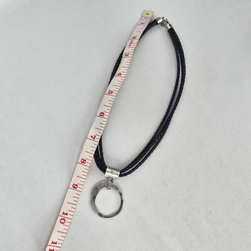 Silpada Sterling Silver Circle Pendant Black Braided Cord Necklace