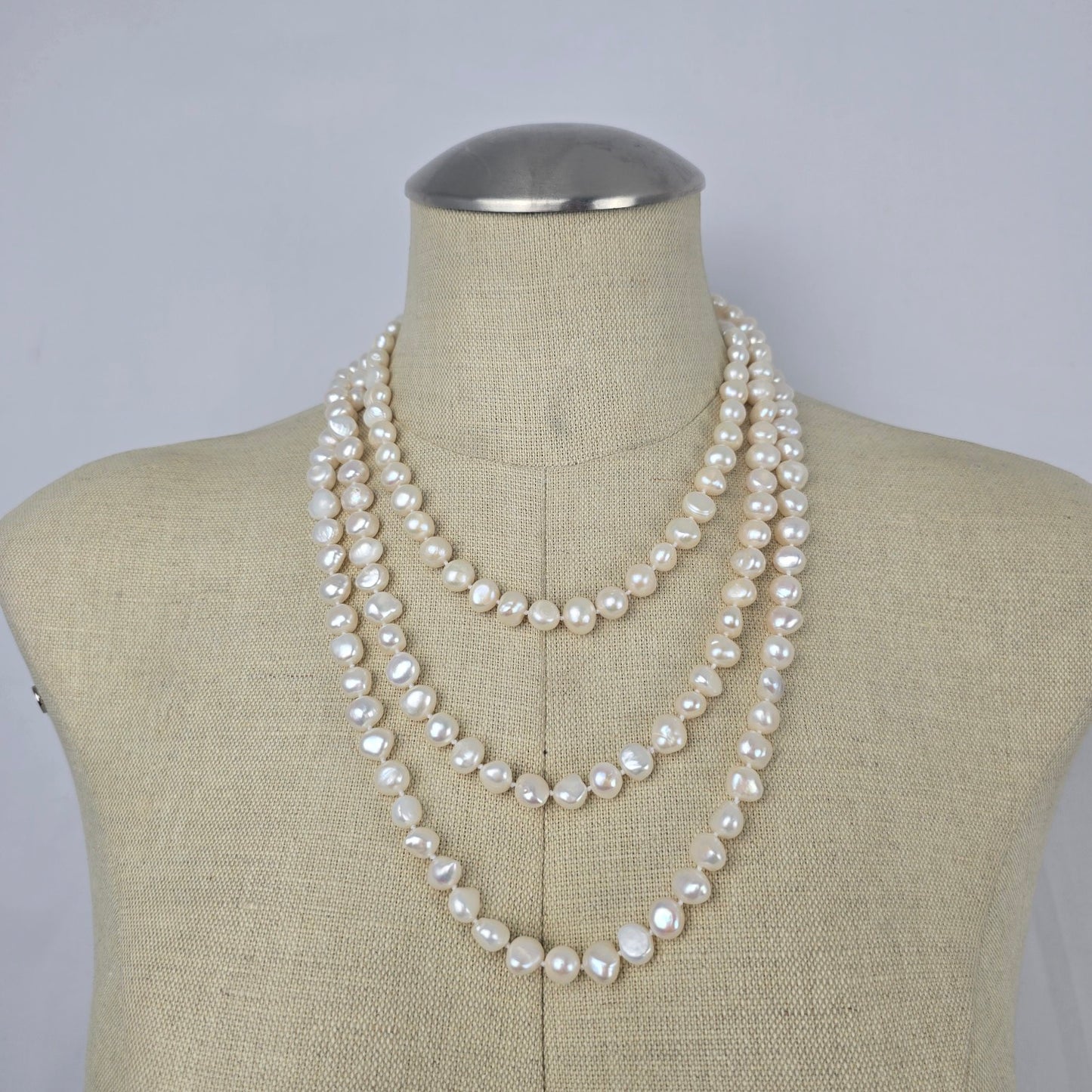Long Freshwater Pearl Necklace White Baroque Pearl Strand