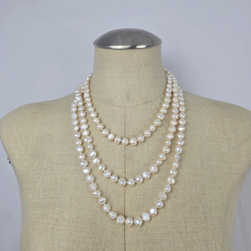Long Freshwater Pearl Necklace White Baroque Pearl Strand