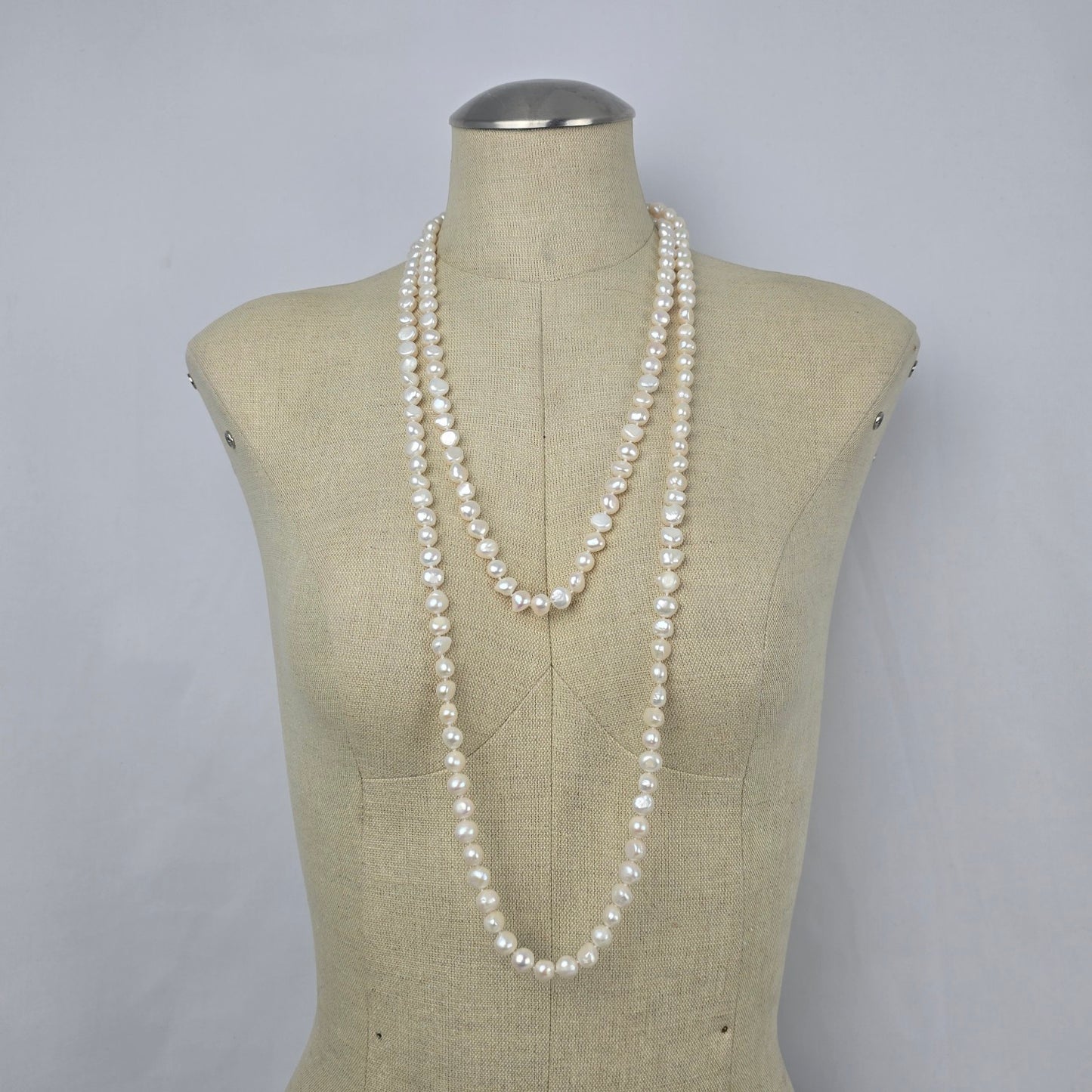 Long Freshwater Pearl Necklace White Baroque Pearl Strand
