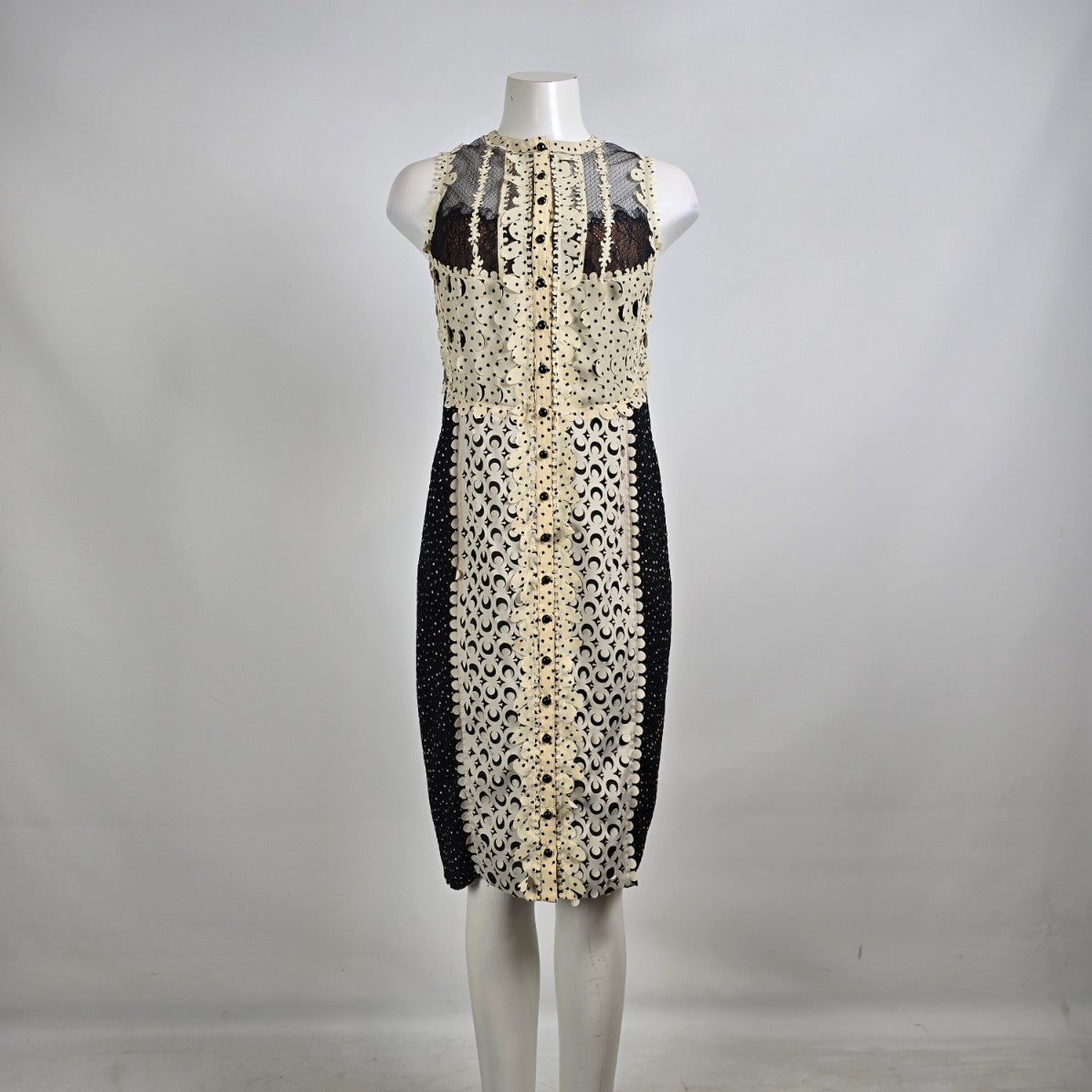 Beguile by Byron Lars Anthropologie Laser Cut Black Cream Dress Size 4