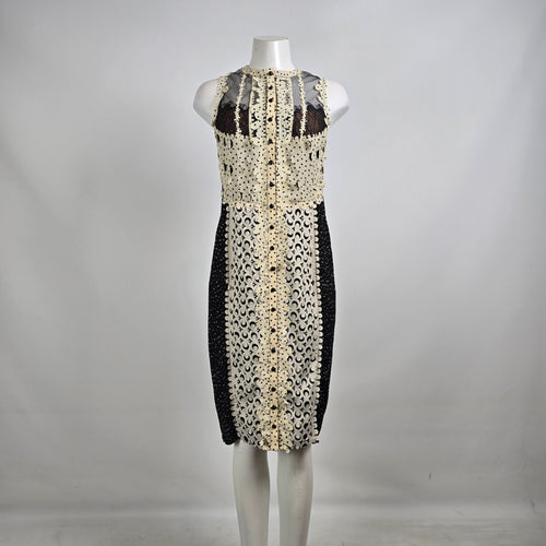 Beguile by Byron Lars Anthropologie Laser Cut Black Cream Dress Size 4