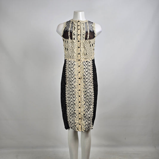 Beguile by Byron Lars Anthropologie Laser Cut Black Cream Dress Size 4