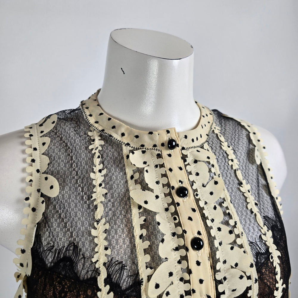Beguile by Byron Lars Anthropologie Laser Cut Black Cream Dress Size 4