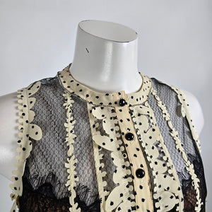 Beguile by Byron Lars Anthropologie Laser Cut Black Cream Dress Size 4