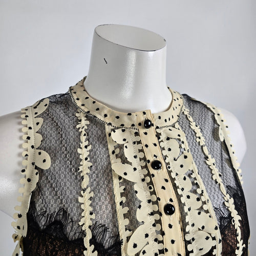 Beguile by Byron Lars Anthropologie Laser Cut Black Cream Dress Size 4