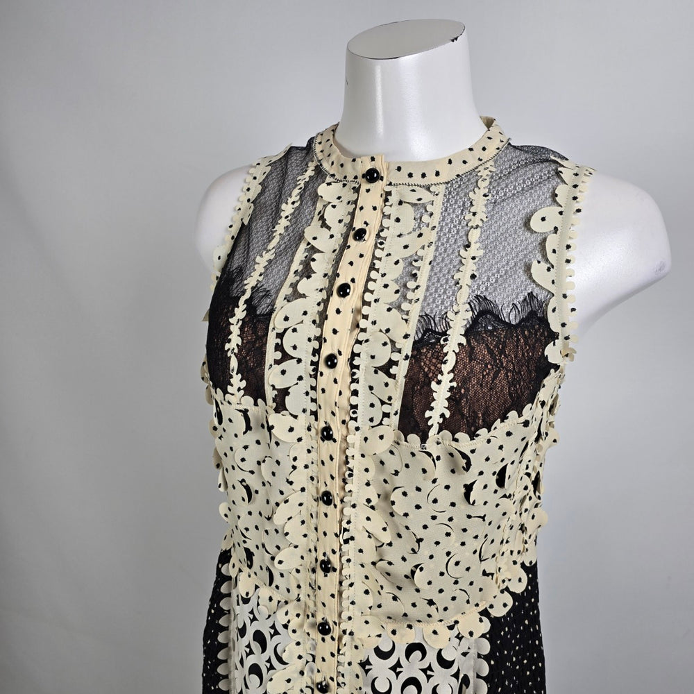 Beguile by Byron Lars Anthropologie Laser Cut Black Cream Dress Size 4