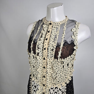 Beguile by Byron Lars Anthropologie Laser Cut Black Cream Dress Size 4