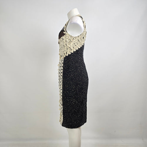 Beguile by Byron Lars Anthropologie Laser Cut Black Cream Dress Size 4