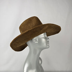 Vintage Lanning Brown Corduroy Feather Trim Western Hat Size 7 3/8