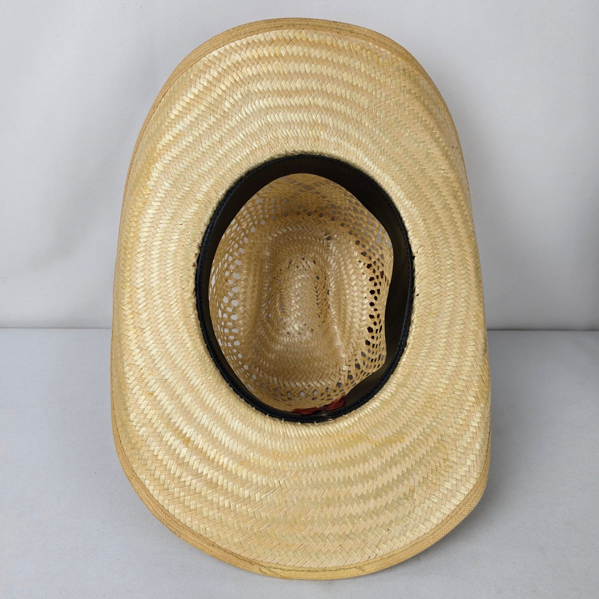 Straw Western Cowboy Hat Feather Trim Open Weave Wide Brim Size 7