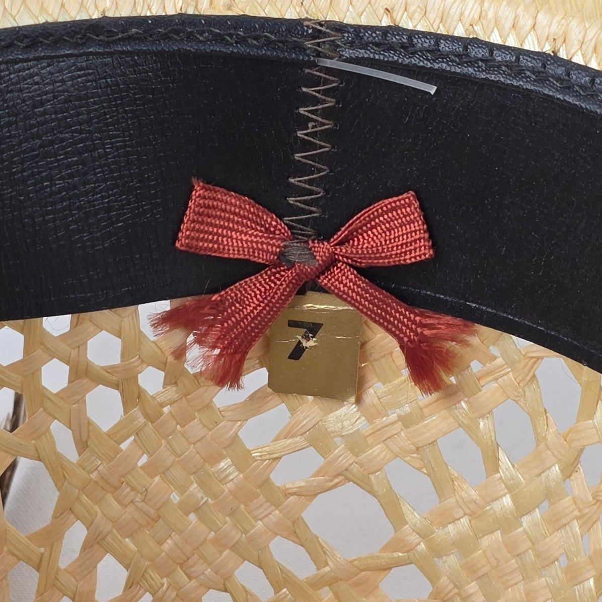 Straw Western Cowboy Hat Feather Trim Open Weave Wide Brim Size 7