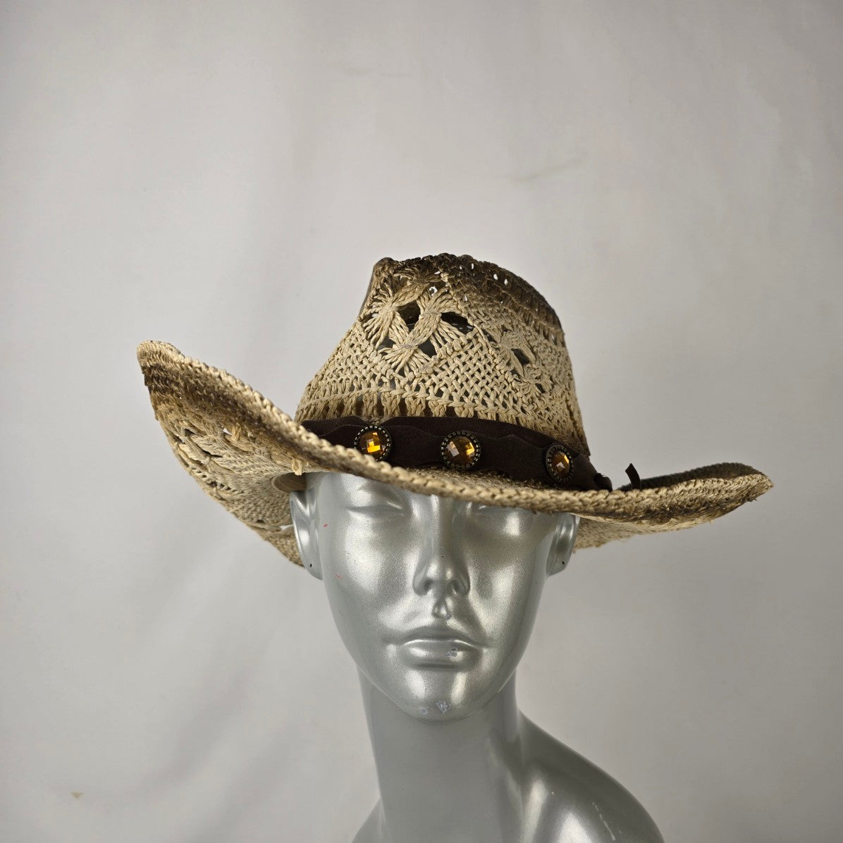 Dallas Hats Straw Western Cowboy Hat Open Weave Rhinestone Band Size Medium
