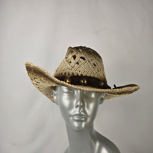 Dallas Hats Straw Western Cowboy Hat Open Weave Rhinestone Band Size Medium