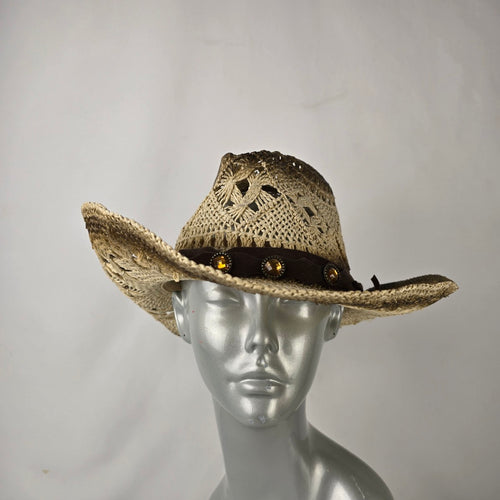 Dallas Hats Straw Western Cowboy Hat Open Weave Rhinestone Band Size Medium