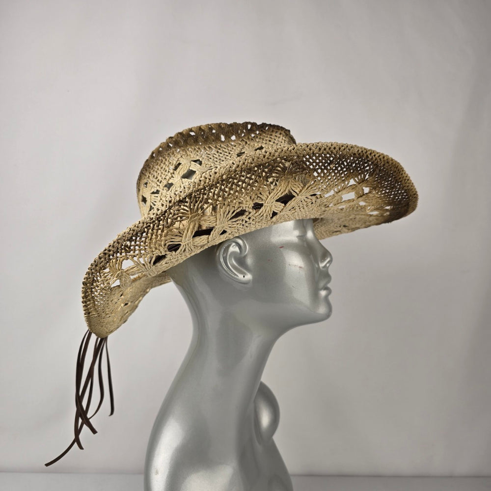 Dallas Hats Straw Western Cowboy Hat Open Weave Rhinestone Band Size Medium