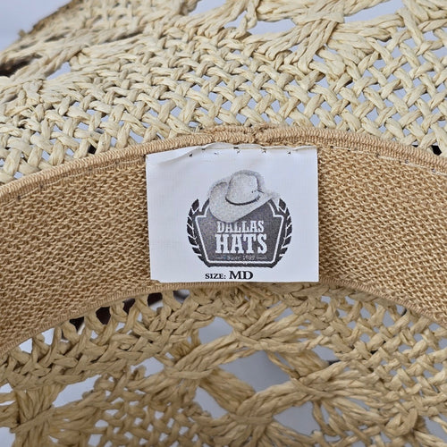 Dallas Hats Straw Western Cowboy Hat Open Weave Rhinestone Band Size Medium