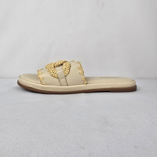 Crown Vintage Cream Slide Sandals Raffia Buckle Detail Size 6