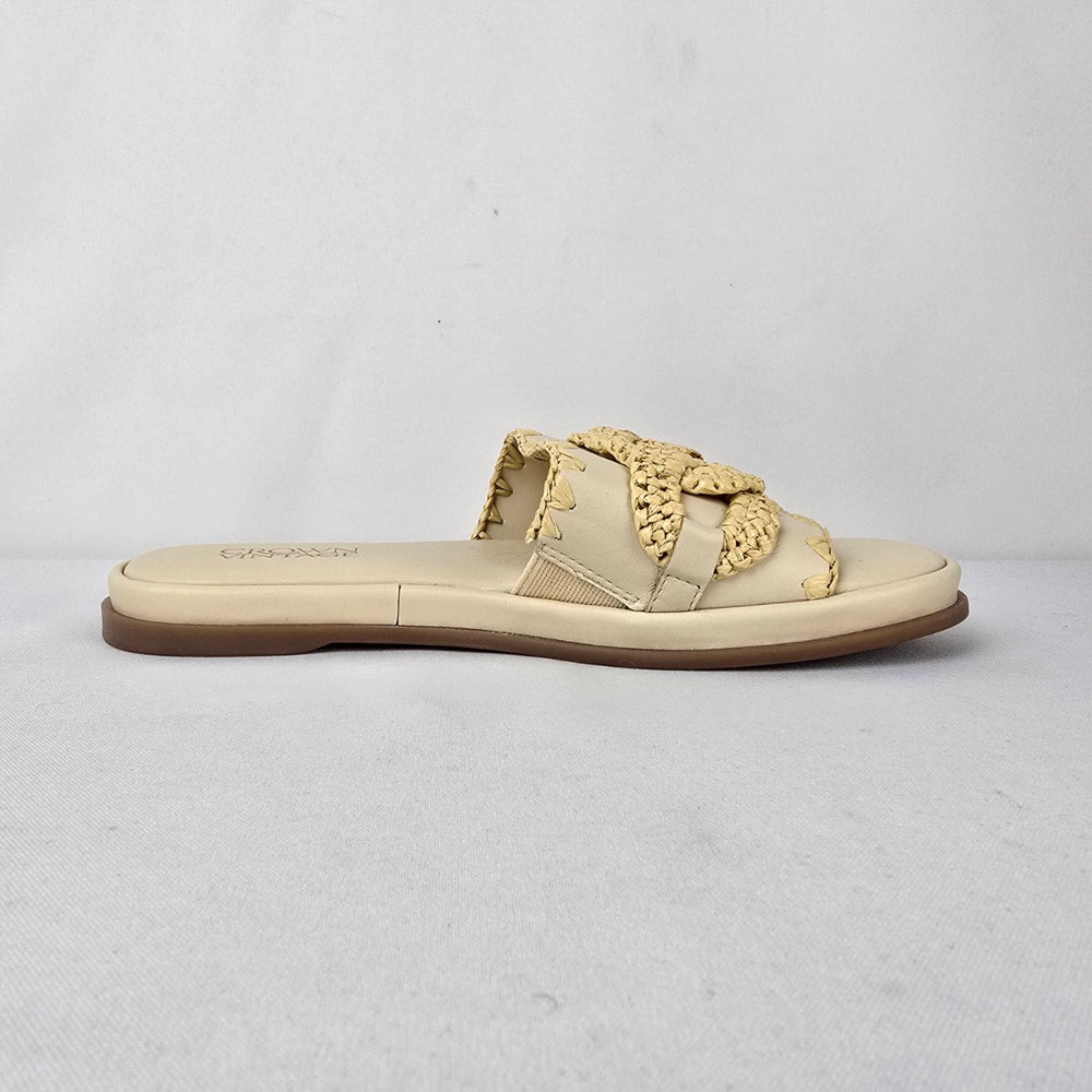 Crown Vintage Cream Slide Sandals Raffia Buckle Detail Size 6